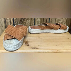 MICHAEL KORS COLLECTION brown Braided Leather Criss Cross Espadrille Sandals 7
